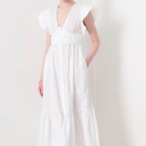 Greta Ruffle Sleeve Dress - White White 6